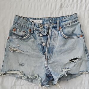 Zara Faded Blue Ripped Jean Shorts